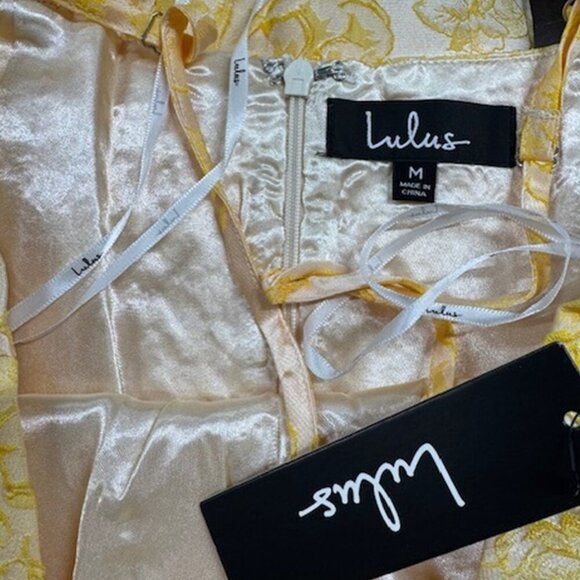 NWT Lulus Bright Blooms Champagne and Yellow Floral Jacquard Maxi Dress - Picture 10 of 10